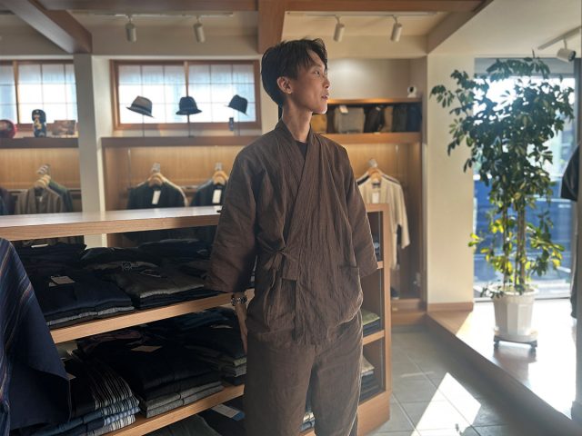 【身長175cm】1095 近江ちぢみ本麻作務衣 No.97 茶  M