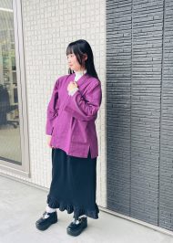 【身長154cm】6001 絣紬作務衣 No.17 古代紫 S
