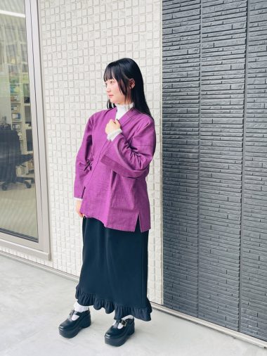 【身長154cm】6001 絣紬作務衣 No.17 古代紫 S