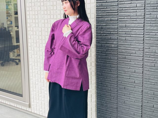 【身長154cm】6001 絣紬作務衣 No.17 古代紫 S