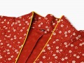 女性総柄作務衣　絣桜（かすりさくら）エンジ衿部分
