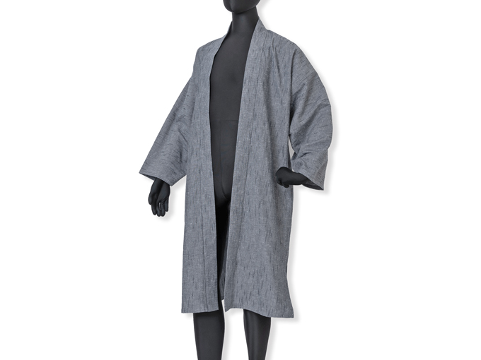群言堂☆22年☆備後の綿麻藍染めスラブ織ゆったり羽織ロングブラウスOP☆手洗い可 群言堂☆22年☆備後の綿麻藍染めスラブ織ゆったり