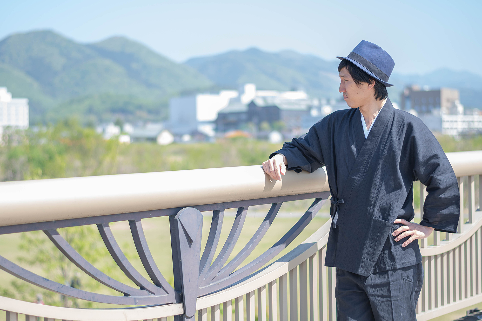 浴衣 有松絞り トールサイズ ぼかし 三浦絞り 紺青水色 有松鳴海絞り