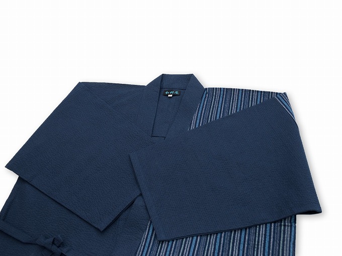 1101 綿しじらデザイン作務衣　4番　紺×紺ブルー