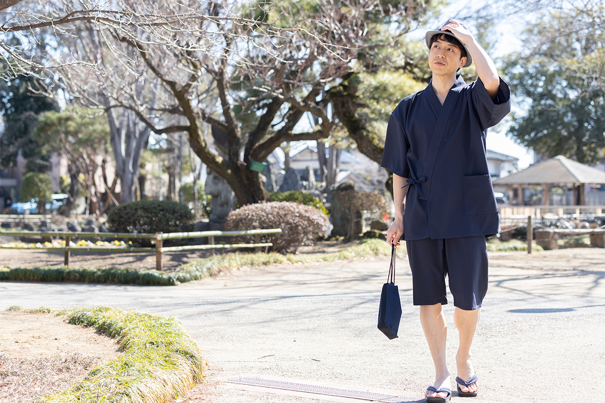 クールマックスサッカー甚平 No.1 濃紺 | 作務衣・甚平通販 和粋庵 クールマックスサッカー甚平 No.1 濃紺 | 作務衣・甚平通販 和粋庵