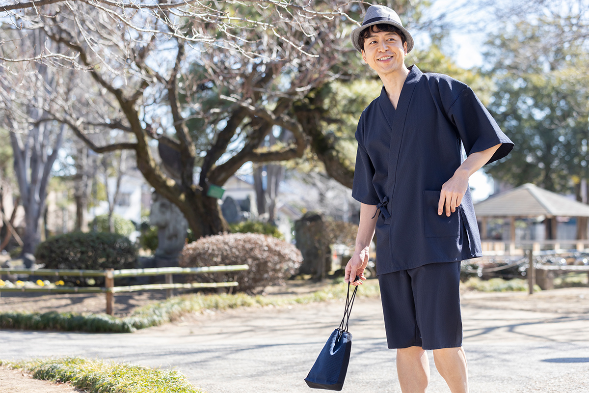 クールマックスサッカー甚平 No.1 濃紺 | 作務衣・甚平通販 和粋庵