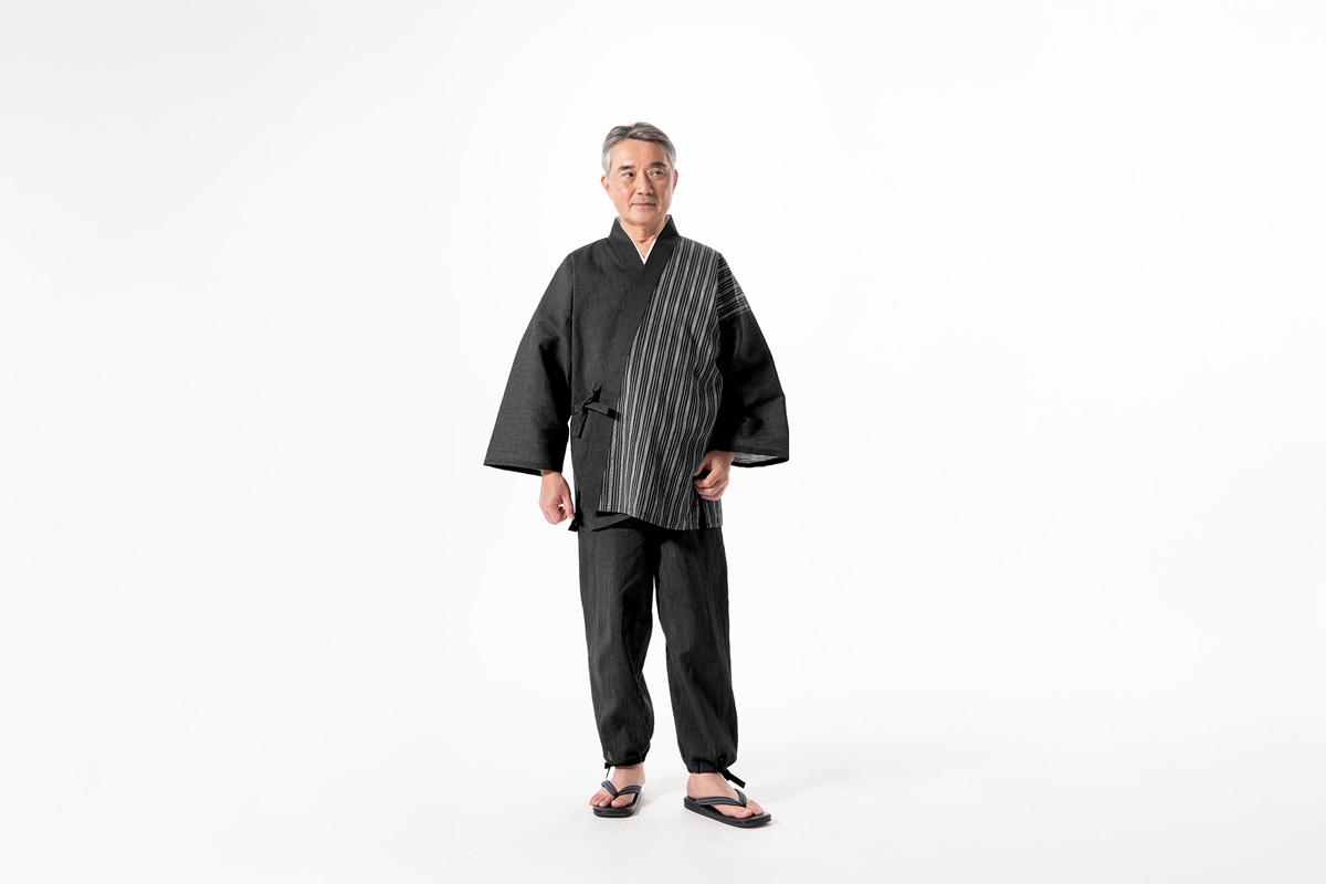 綿麻楊柳デザイン作務衣 No.3 黒 | 作務衣・甚平通販 和粋庵