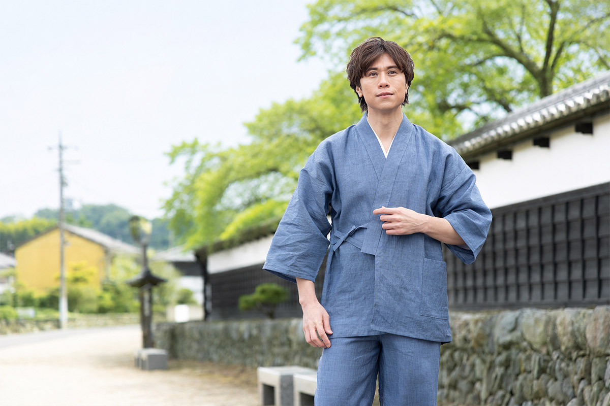 近江ちぢみ本麻作務衣 中紺