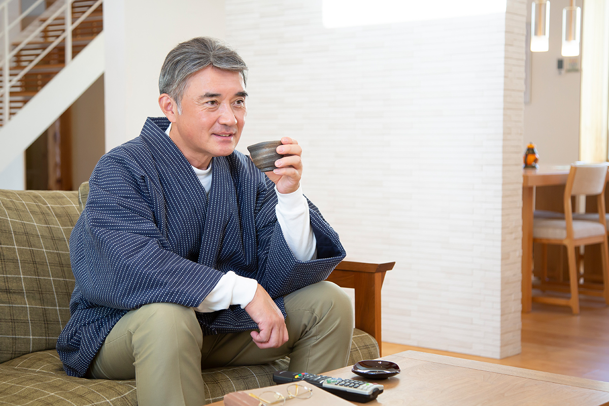 刺子織作務衣式綿入袢天 No.1 濃紺-スペック斑（むら）染め 【和粋庵】