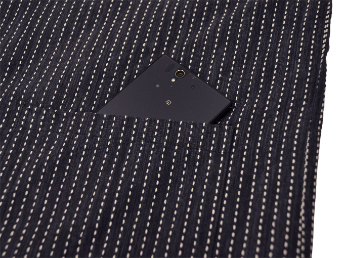 日本製 作務衣式綿入袢天　黒（ブラック）　ポケット部分