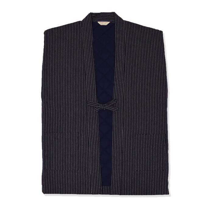 刺子織袖無し綿入袢天 No.2 黒-スペック斑（むら）染め【和粋庵】