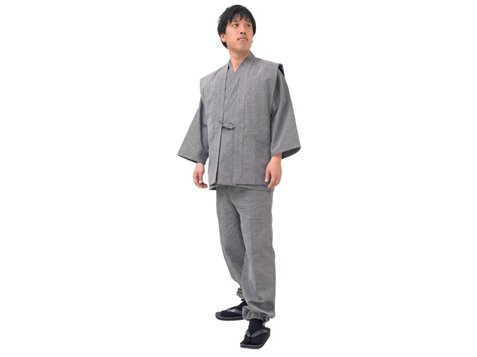日本製大柄ドビー刺子・作務衣用羽織グレー