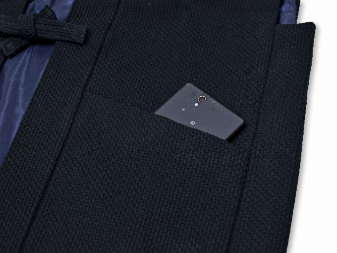 太刺子作務衣用羽織　黒（ブラック）ポケット部分