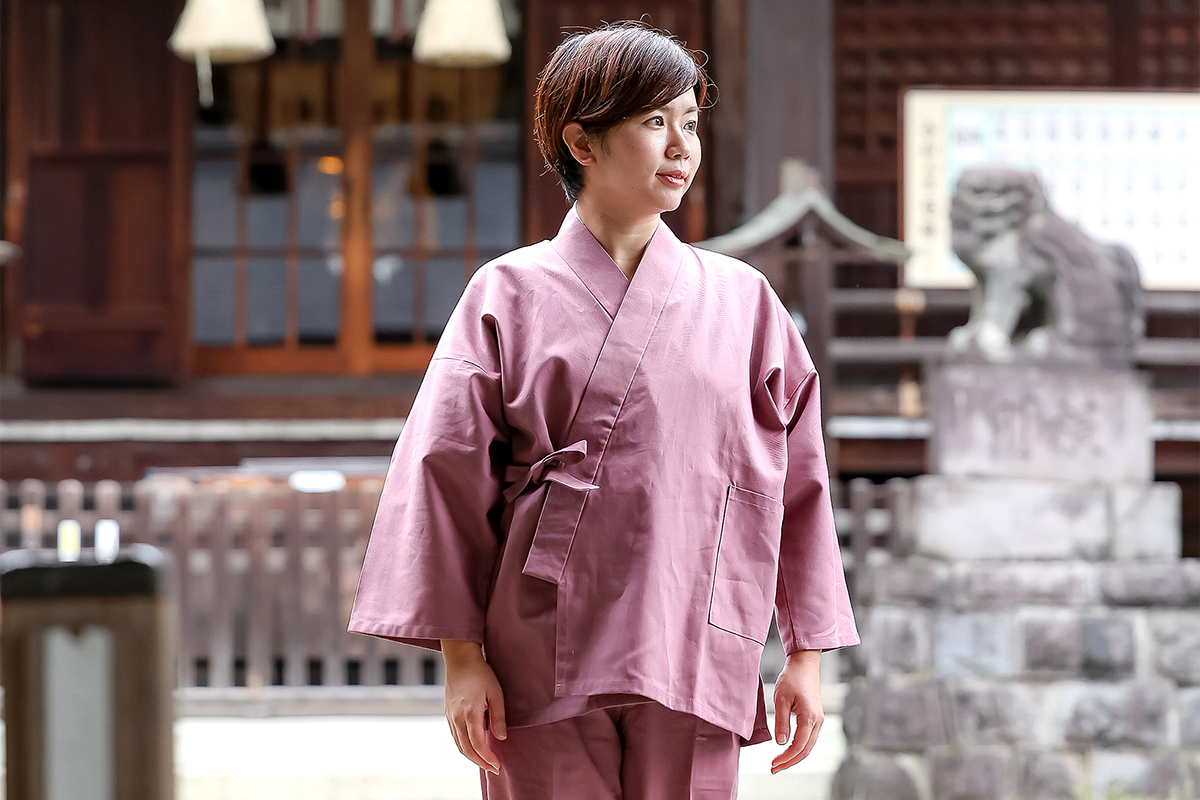 綾織作務衣＜11番色 ピンク＞（SS/S/M/L/LL)【和粋庵】（あやおりさむえ）