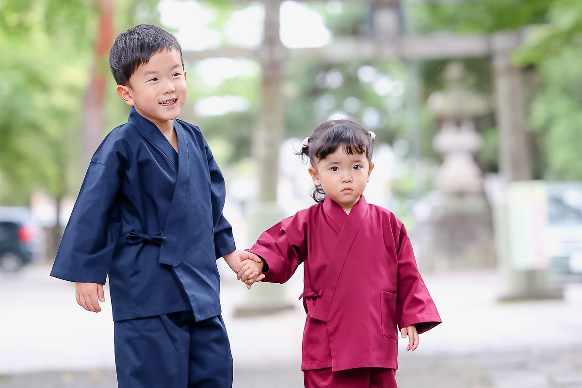 綾織子供用作務衣 1番色 紺 | 作務衣・甚平通販 和粋庵