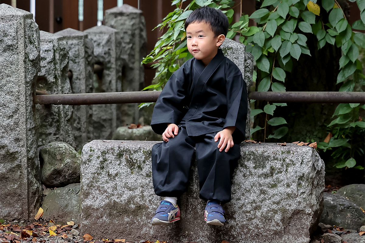 綾織子供用作務衣 6番色 黒 | 作務衣・甚平通販 和粋庵