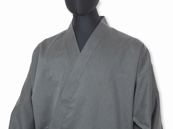 日本製綿ポリ綾織作務衣杢グレー