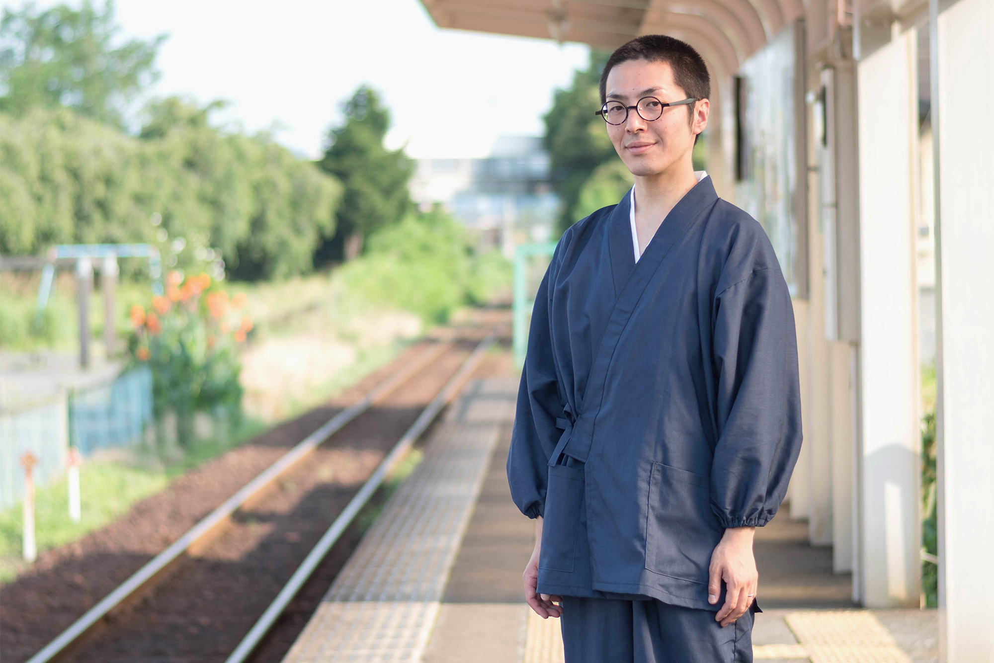 袖裾ゴム式テト麻作務衣 No.1 濃紺 ＜IKISUGATA＞| 作務衣・甚平通販