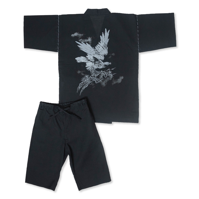 水墨画甚平 （すいぼくがじんべい） No.4 黒/鷹 | 作務衣・甚平通販 和粋庵