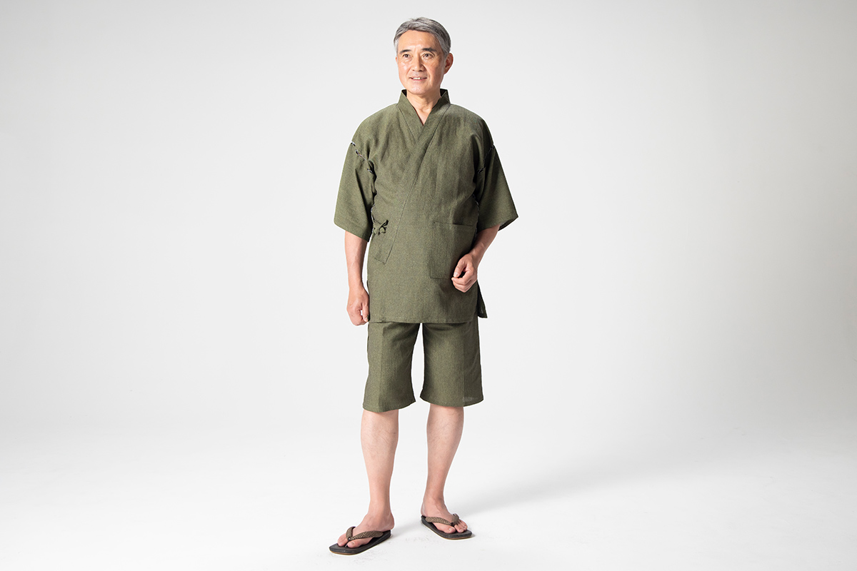 和紙しじら織甚平 No.3 グリーン | 作務衣・甚平通販 和粋庵