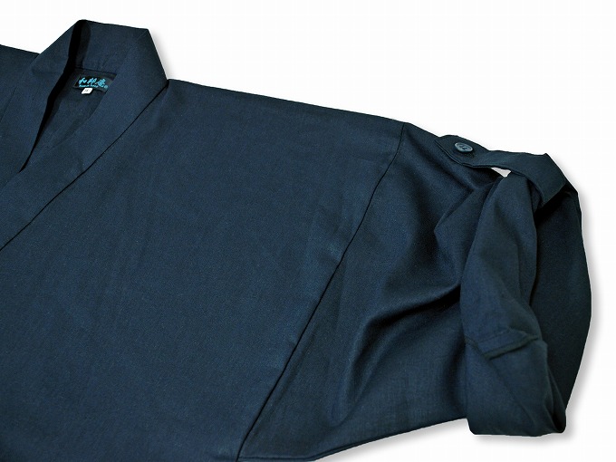 高機能麻綿ロールアップ作務衣　No.2　濃紺　ロールアップ袖