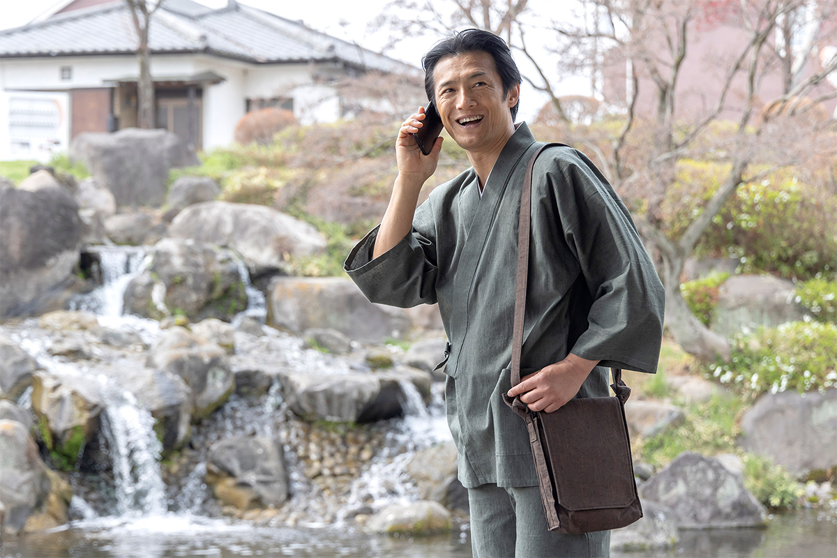 たてスラブ頭陀袋ミニ No.5 茶＜日本製＞ | 作務衣・甚平通販 和粋庵