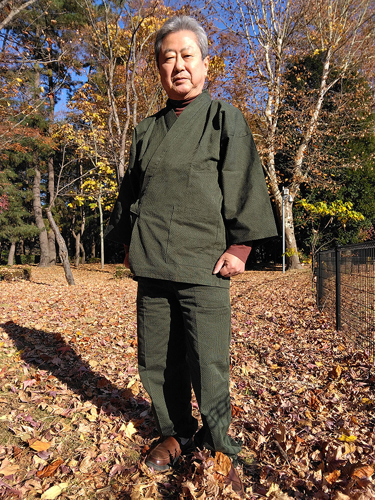 1054 大柄ドビー作務衣 No.10 グリーン M