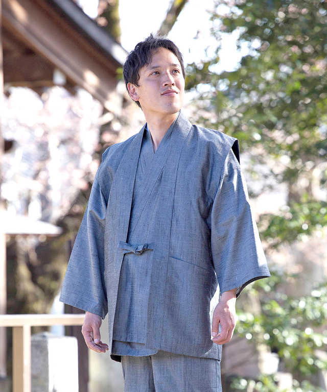 8011 正絹紬羽織 No.2 グレー | 作務衣・甚平通販 和粋庵