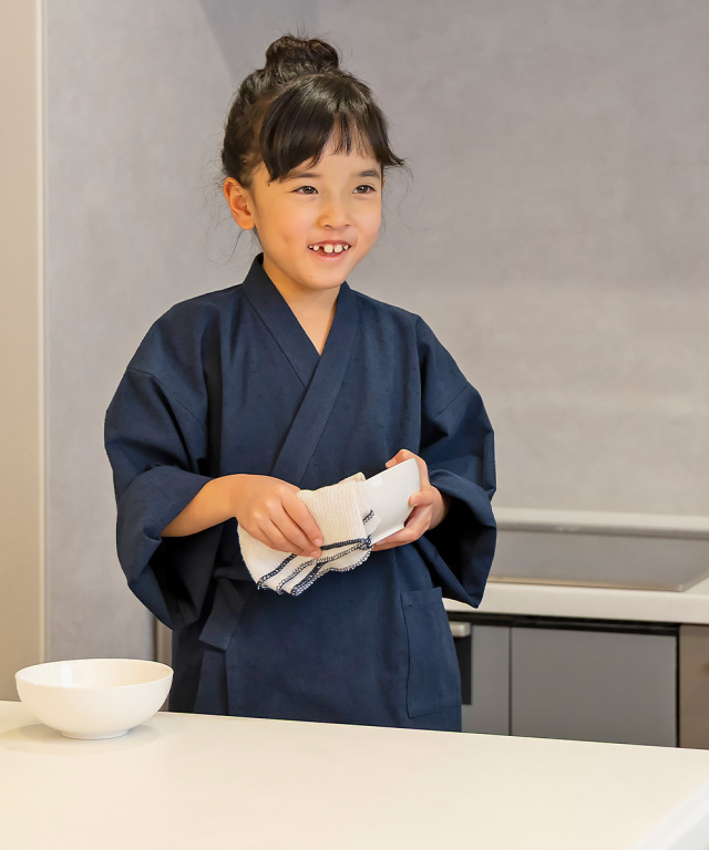 たてスラブ子供作務衣