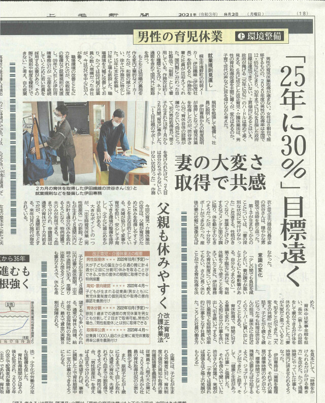 【新聞】上毛新聞に「男性の育児休業取得の企業事例」として特集記事が掲載されました