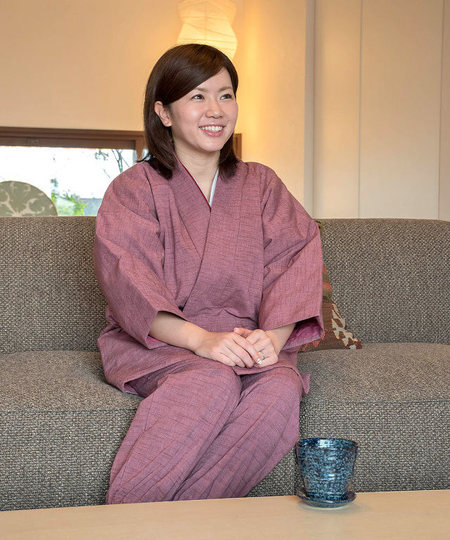 女性紬織作務衣式綿入袢天