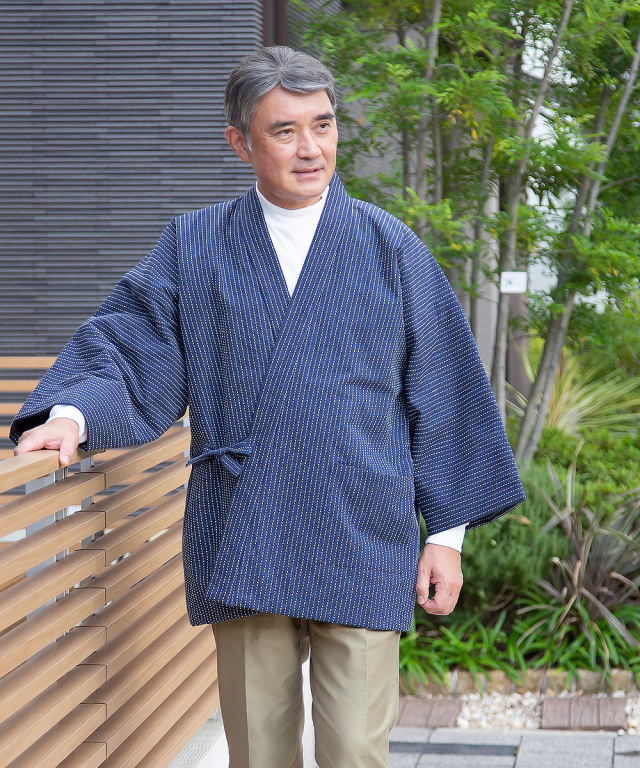 刺子織作務衣式綿入袢天