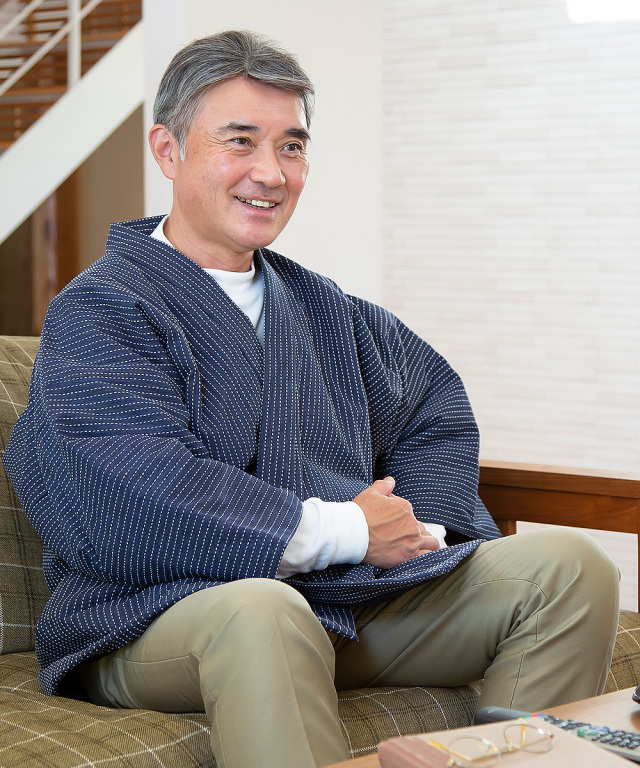 刺子織作務衣式綿入袢天