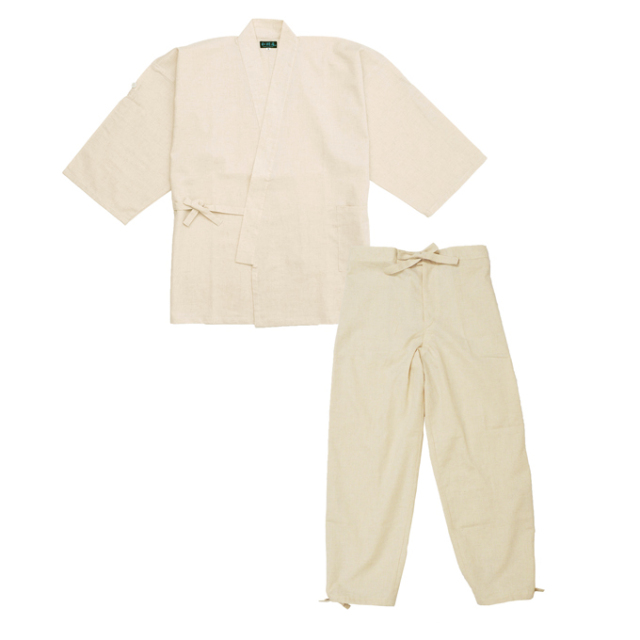 麻綿ロールアップ袖・裾作務衣