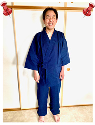 綿麻シジラ作務衣 　No.207 濃紺・L/身長:175cm・体重:72Kg/息子に父の日のプレゼントで貰いました。柔らかくて気持ちいい着心地です。