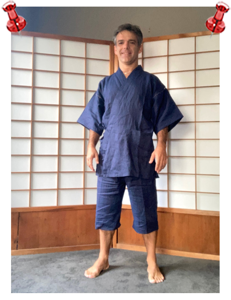 1603 Omi Chijimi Ramie Jinbei No.1 Dark Navy, L I am 168cm, 72kg with 81cm waist and 105cm chest. Being short and broad, I am usually a L in Japanese clothing, so I chose the L size. It is perfect! Initially I thought it may be a little too long but the excellent advice from staff has reassured me. It sits on my waist lightly without being tight or falling down and is supremely comfortable. This fabric is incredibly soft, light and airy. It hovers over your body and barely seems to make contact. The lovely crinkled texture is visually appealing and feels wonderful because it reduces the amount of contact with the skin. Definitely far more refined than linen or hemp and totally worthy of Unesco recognition. The design, cut, craftsmanship and attention to detail are phenomenal and the colour is a rich, deep indigo blue which looks even more spectacular in the sunlight. Even with all these features the jinbei remains understated and elegant. Perfect for hot Australian summer, it is even comfortable on cooler evenings. I want to wear it everywhere, all day and everyday!