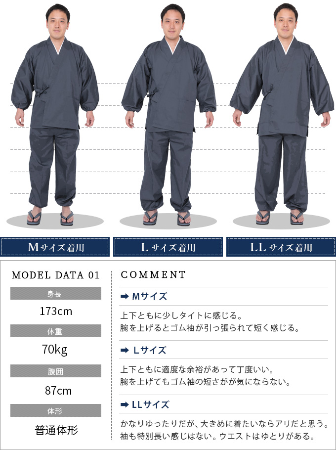 作務衣のサイズ比較